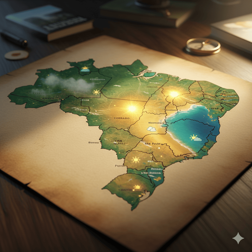 Mapa mostrando diferentes condições de iluminação pelo Brasil