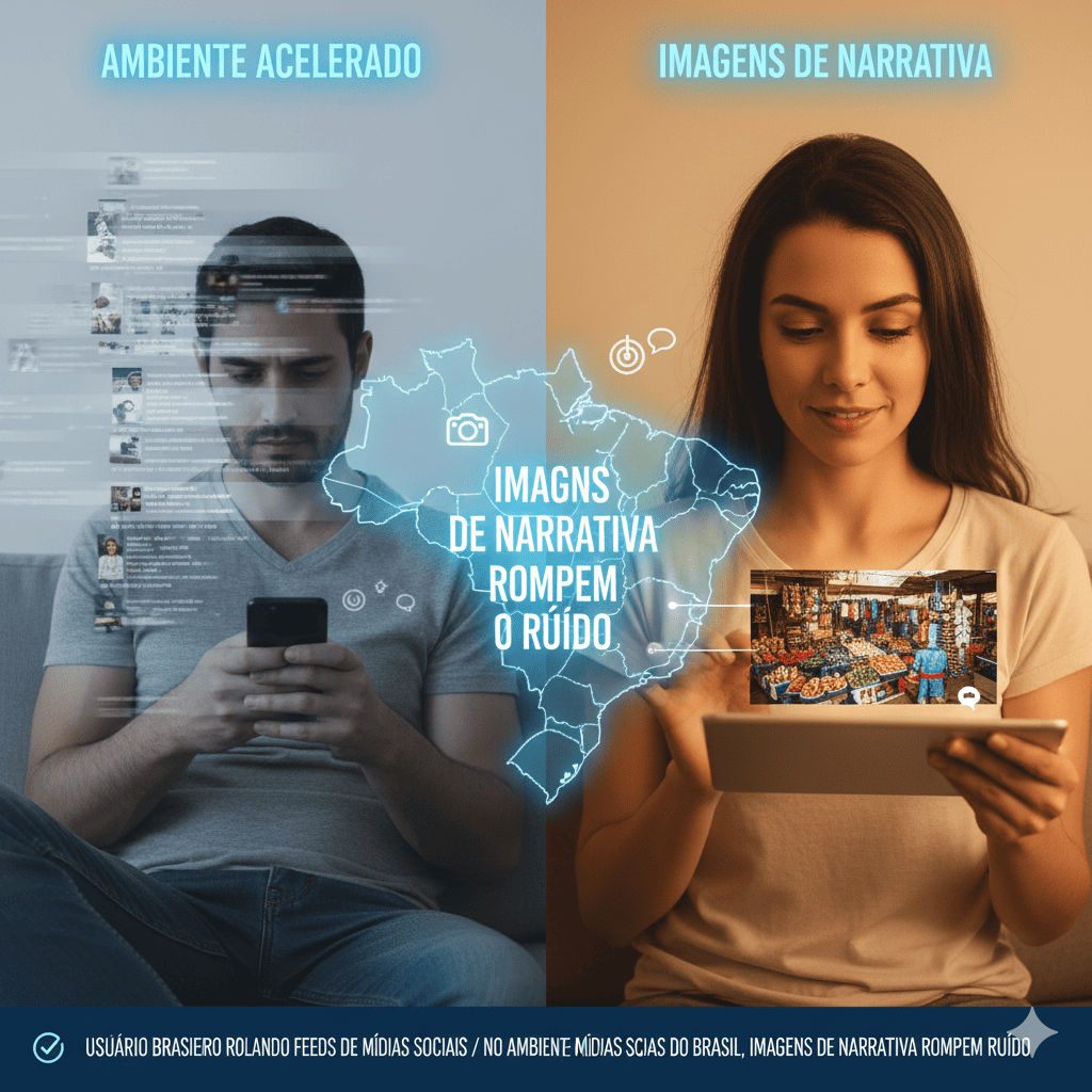 Usuário brasileiro rolando feeds de mídias sociais