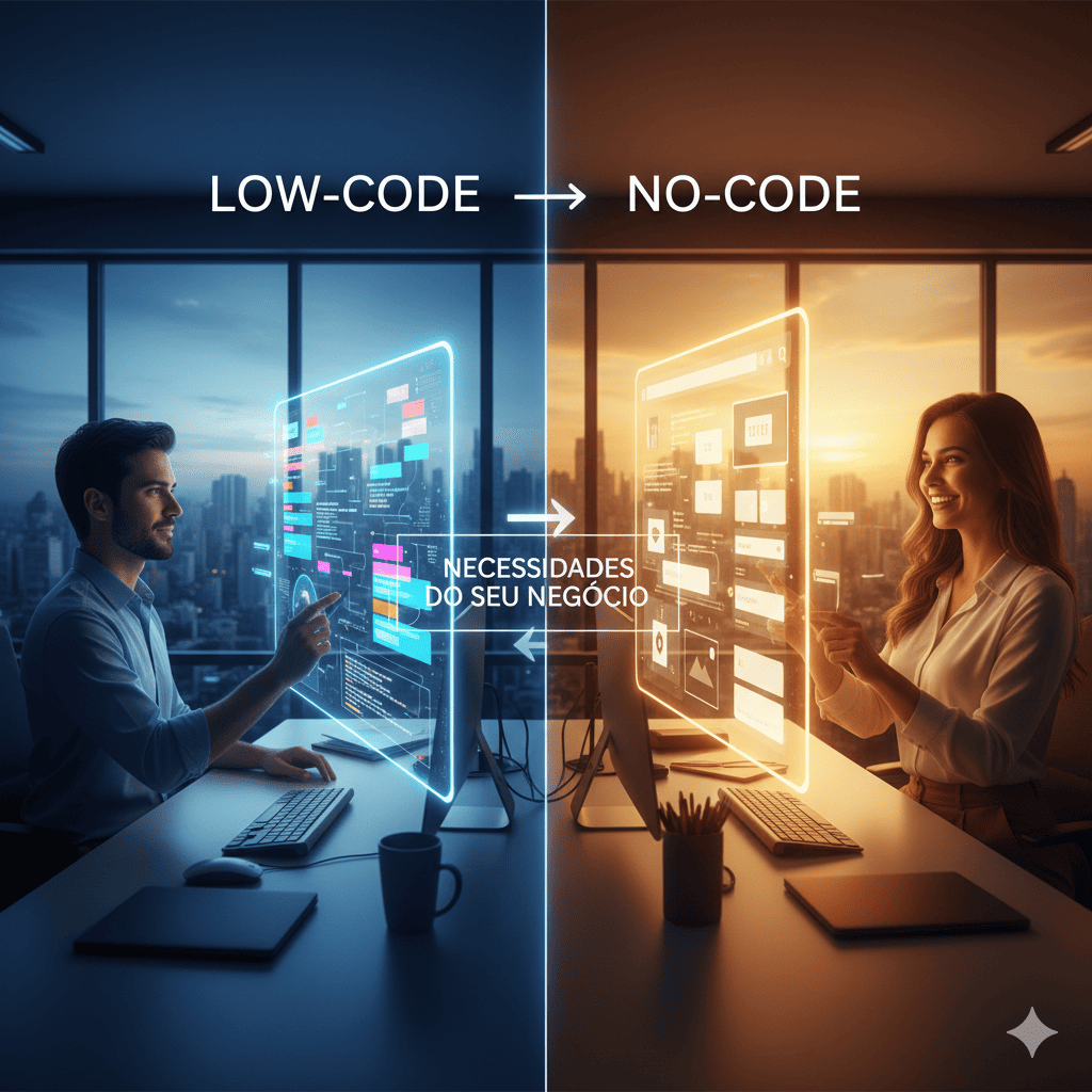 Diferença entre abordagens de desenvolvimento low-code e no-code